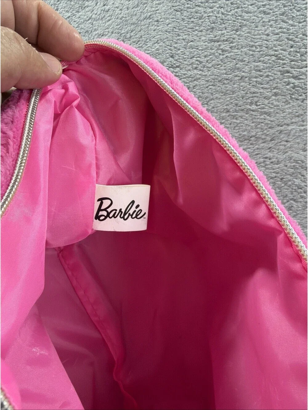 Barbie Soft Plush Cosmetics Bag Hot Pink Script Logo